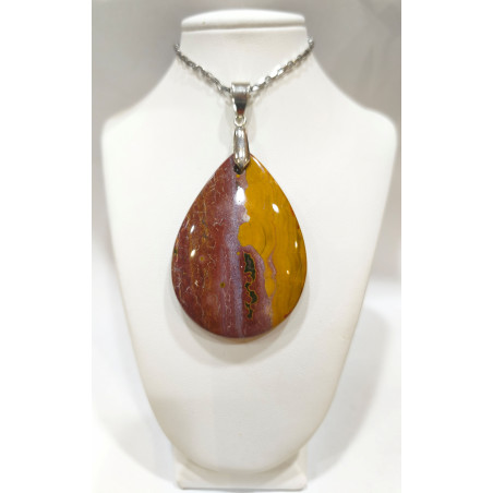 Pendentif Jaspe Mokaïte Goutte avec Chaîne Acier 46cm