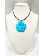 Pendentif Turquoise Fleur avec Cordon 44cm + 5cm