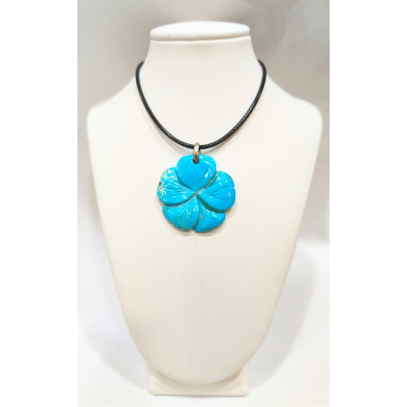 Pendentif Turquoise Fleur avec Cordon 44cm + 5cm