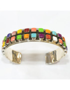 Bracelet Multipierres Argent 925 Amérindien Tribu Zuni Diamètre 7cm