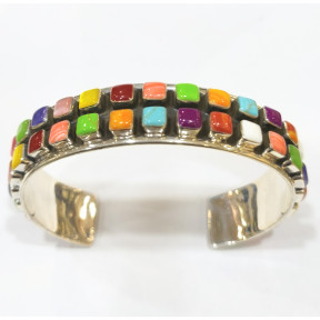 Bracelet Multipierres Argent 925 Amérindien Tribu Zuni Diamètre 7cm