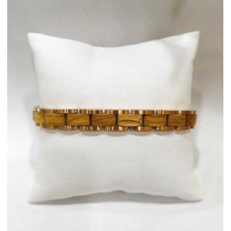 Bracelet Homme Bois issu de fût de Whisky Plaqué Or Rose - Taille réglable ( Outils et maillons supplémentaires fournis)