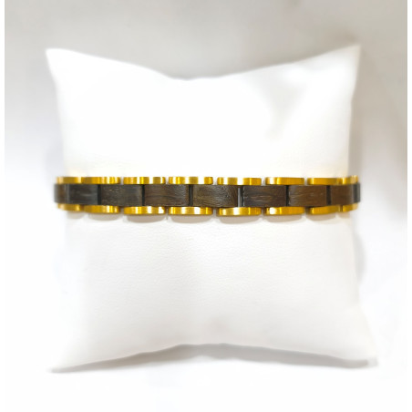 Bracelet Bois issu de fût de Wiskey Plaqué Or - Taille réglable ( Outils et maillons supplémentaires fournis)