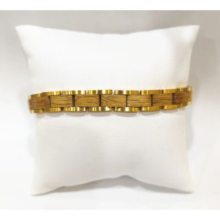 Bracelet Bois issu de fût de Wiskey Plaqué Or - Taille réglable ( Outils et maillons supplémentaires fournis)