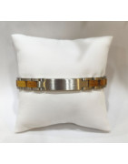 Bracelet Homme Bois issu de fût de Whisky Acier - Taille réglable ( Outils et maillons supplémentaires fournis)
