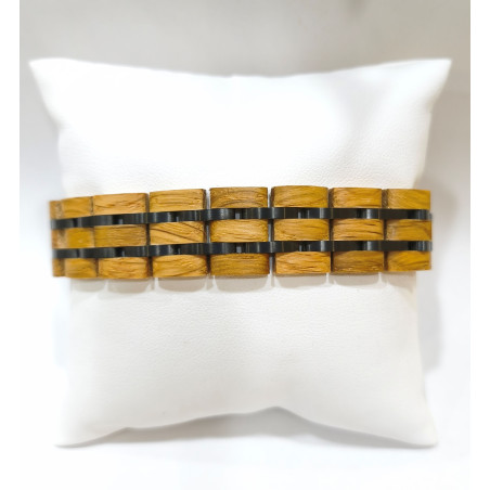 Bracelet Homme Bois issu de fût de Whisky Acier - Taille réglable ( Outils et maillons supplémentaires fournis)