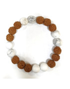 Bracelet Howlite et Œil de Rudraksha Pierres Rondes 10mm Modèle 1