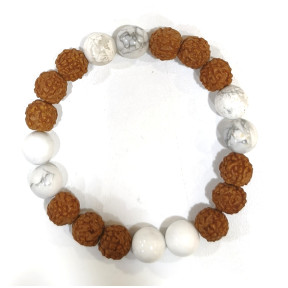 Bracelet Howlite et Œil de Rudraksha Pierres Rondes 10mm Modèle 1