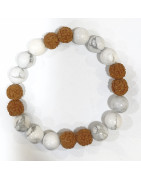 Bracelet Howlite et Œil de Rudraksha Pierres Rondes 10mm Modèle 2