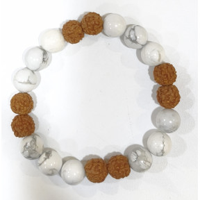 Bracelet Howlite et Œil de Rudraksha Pierres Rondes 10mm Modèle 2