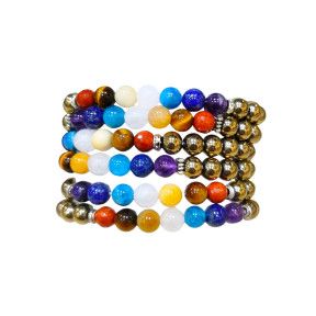 Bracelet Pyrite 7 Chakras Pierres Rondes 8mm