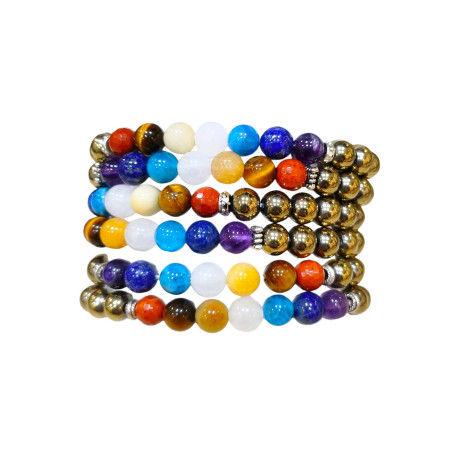 Bracelet Pyrite 7 Chakras Pierres Rondes 8mm