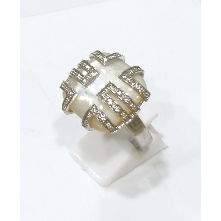 Bague Nacre et Zirconium Argent 925 Taille 58