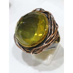 Bague Quartz Vert Argent 925 Cuivre et Laiton Taille 54