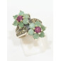 Bague Rubis Emeraude et Marcassite Fleur Argent 925 Taille 54