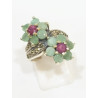 Bague Rubis Emeraude et Marcassite Fleur Argent 925 Taille 54
