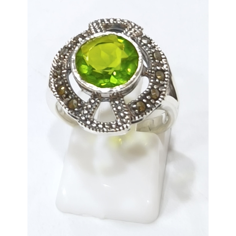 Bague Péridot et Marcassite Argent 925 Taille 55