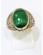 Bague Malachite Argent 925 Cabochon Taille 59 Modèle Homme