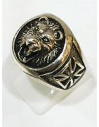 Bague Tête de Lion et Croix de Fer Argent 925 Taille 60 Modèle Homme