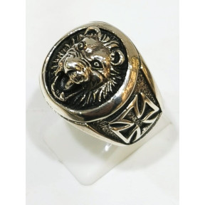 Bague Tête de Lion et Croix de Fer Argent 925 Taille 60 Modèle Homme