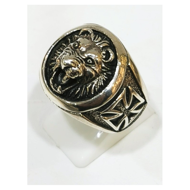 Bague Tête de Lion et Croix de Fer Argent 925 Taille 60 Modèle Homme