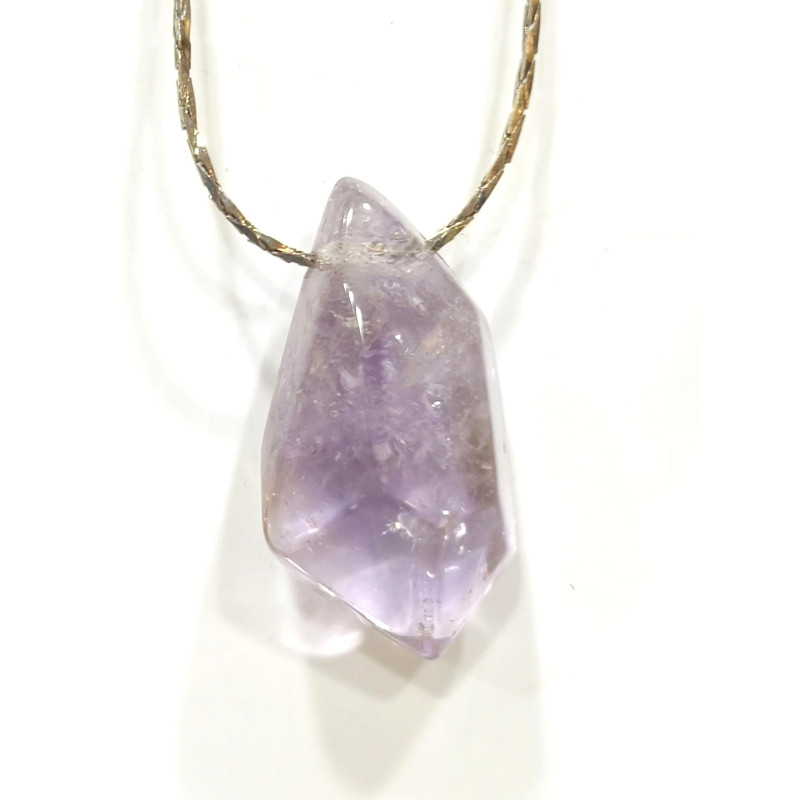 Pendentif Améthyste Brute avec Chaîne Acier Inox 52 + 5 cm