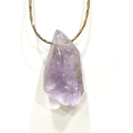 Pendentif Améthyste Brute avec Chaîne Acier Inox 52 + 5 cm
