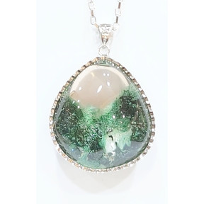 Pendentif Quartz Chlorite avec Chaîne Acier Inox 44 cm