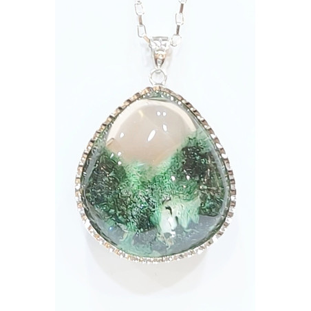 Pendentif Quartz Chlorite avec Chaîne Acier Inox 44 cm