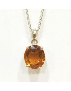 Pendentif Citrine Facettée avec Chaîne 44cm Argent 925