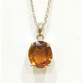 Pendentif Citrine Facettée avec Chaîne 44cm Argent 925