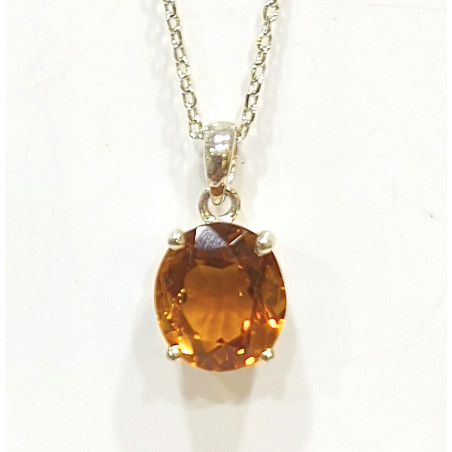 Pendentif Citrine Facettée avec Chaîne 44cm Argent 925