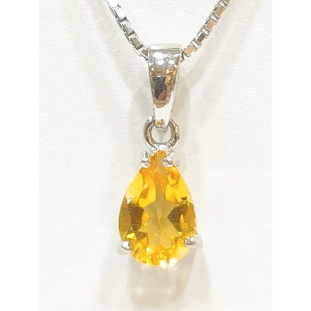 Pendentif Citrine Facettée avec Chaîne 42 cm Argent 925