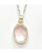 Pendentif Quartz Rose Facetté avec Chaîne 44 cm Argent 925