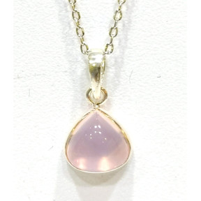 Pendentif Quartz Rose Facetté avec Chaîne 44 cm Argent 925