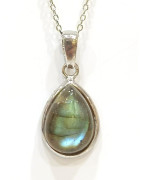 Pendentif Labradorite Goutte avec Chaîne 44 cm Argent 925