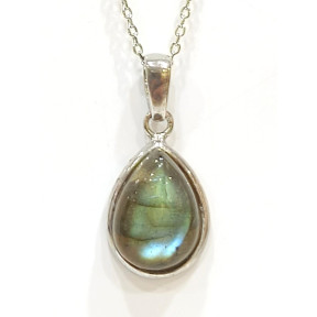 Pendentif Labradorite Goutte avec Chaîne 44 cm Argent 925