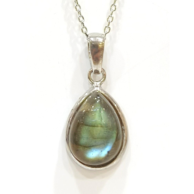 Pendentif Labradorite Goutte avec Chaîne 44 cm Argent 925