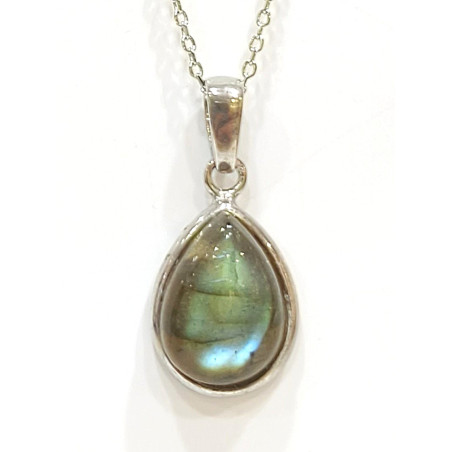 Pendentif Labradorite Goutte avec Chaîne 44 cm Argent 925