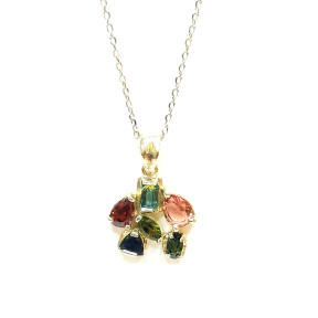 Pendentif Topaze Impériale Rose Grenat et Tourmaline Multicolore avec Chaîne 44 cm Argent 925