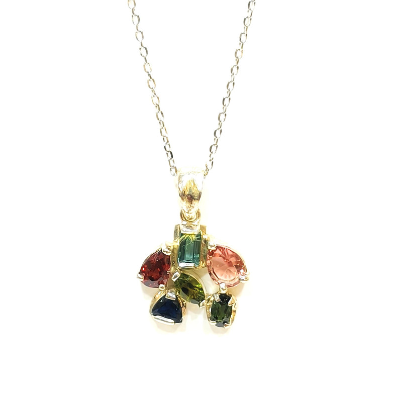 Pendentif Topaze Impériale Rose Grenat et Tourmaline Multicolore avec Chaîne 44 cm Argent 925