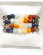 Bracelet Quartz Fumé 7 Chakras Pierres Rondes 8mm
