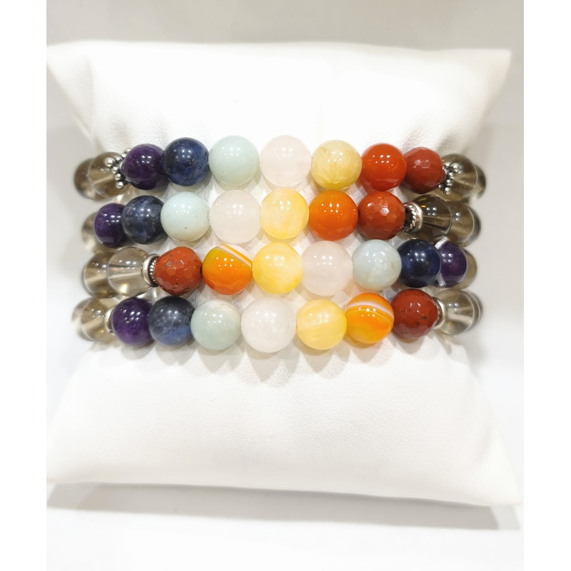 Bracelet Quartz Fumé 7 Chakras Pierres Rondes 8mm