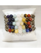 Bracelet Quartz Fumé 7 Chakras Pierres Rondes 8mm
