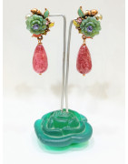 Boucles Aventurine Rouge à Clips Cuivre et Email