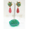 Boucles Aventurine Rouge à Clips Cuivre et Email