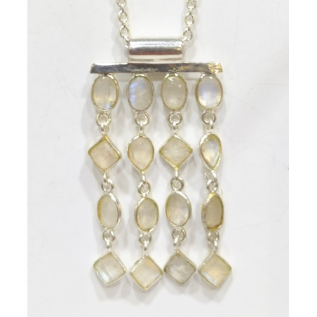 Pendentif Pierre de Lune et Chaîne 50 cm Argent 925