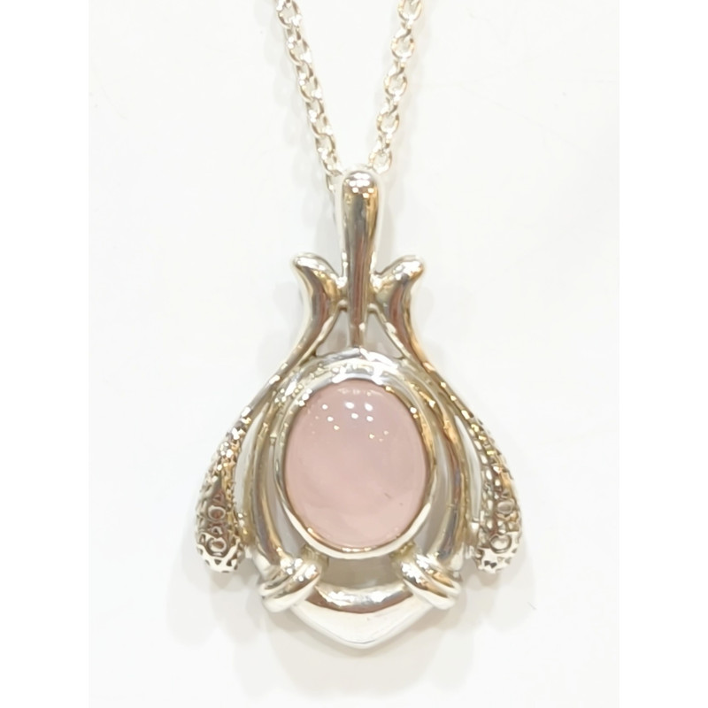Pendentif Quartz Rose et Chaîne 50 cm Argent 925