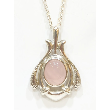 Pendentif Quartz Rose et Chaîne 50 cm Argent 925
