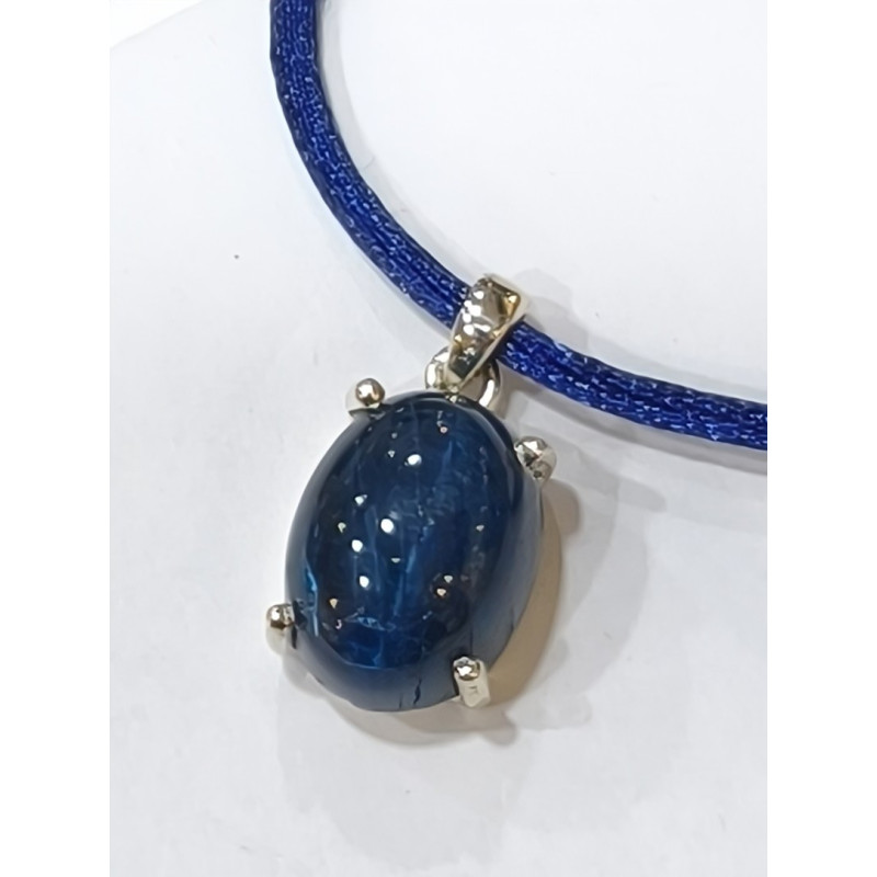 Pendentif Apatite Œil de Chat avec Cordon Bleu Réglable